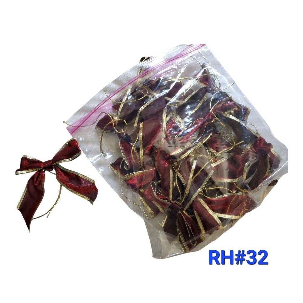 Burgundy & Gold Wired Bows, Lot Of 17 - RH#32